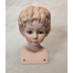 Fibre Craft Vintage 1991 Porcelain Head for Doll or Figure Molded Hair Blue Eyes